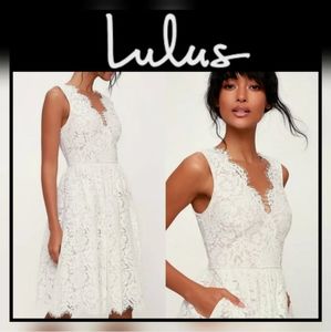 LULUS White Lace Love Swept Skater Dress